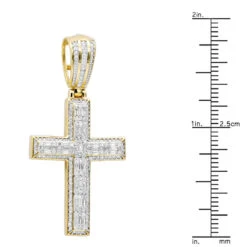 Religious 14K Yellow Gold Large Baguette & Round Diamonds Men's Cross 1.5ct -Jewelry Sales Store jewelry religious jewelry large baguette round diamonds mens cross 15ct 14k gold 803184 rulerye