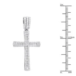 Religious 14K White Gold Round Diamonds Cross Pendant For Men 1.4ct -Jewelry Sales Store jewelry religious jewelry solid 14k gold round diamonds cross pendant for men 14ct 407108 rulerwh