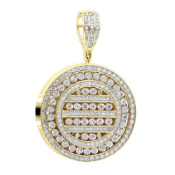 Round Diamond Medallion Pendant For Men And Women 2 Carat 14K Yellow Gold