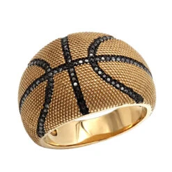 Slam Dunk Basketball Black Diamond Ring For Men In Sterling Silver 0.33ct