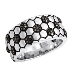 Soccer Ball Ring Black Diamond Band For Men In Sterling Silver 0.33