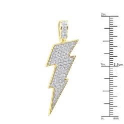 10K Yellow Gold Genuine Diamond Lighting Bolt Pendant Emoji Charm 1Ct 1.5in -Jewelry Sales Store jewelry solid 10k gold genuine diamond lighting bolt pendant emoji charm 1ct 15in rulerye