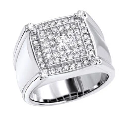 Statement 14K White Gold Solitaire Diamond Ring For Men 1.2 Carats
