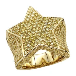 Statement Men's 14K Yellow Gold 4 Carat Yellow Diamonds Star Pinky Ring