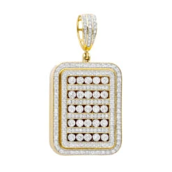 Unique 1.75 Carat Small Diamond 14K Yellow Gold Iced Out Dog Tag Pendant 1 Inch