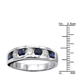 Unique Ring 14K White Gold Diamonds & Sapphires Wedding Band For Men & Women -Jewelry Sales Store jewelry unique anniversary rings 14k gold diamonds sapphires wedding band for men rulerwh