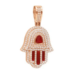 Unique Jewish 14K Yellow Gold Diamond Hamsa Hand Pendant With Red Enamel -Jewelry Sales Store jewelry unique jewish jewelry 14k gold diamond hamsa hand pendant with red enamel ro