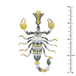 Unique Men's 14K White Gold White Blue Green Diamond Scorpion Pendant 9.5CTW -Jewelry Sales Store jewelry unique mens 14k gold white blue green diamond scorpion pendant 95ctw rulerwh