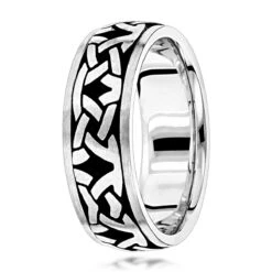 Unique Solid 14K White Gold Black Enamel Ornament Wedding Band For Men By Luxurman -Jewelry Sales Store jewelry unique solid 14k gold black enamel ornament wedding band for men by luxurman backwh