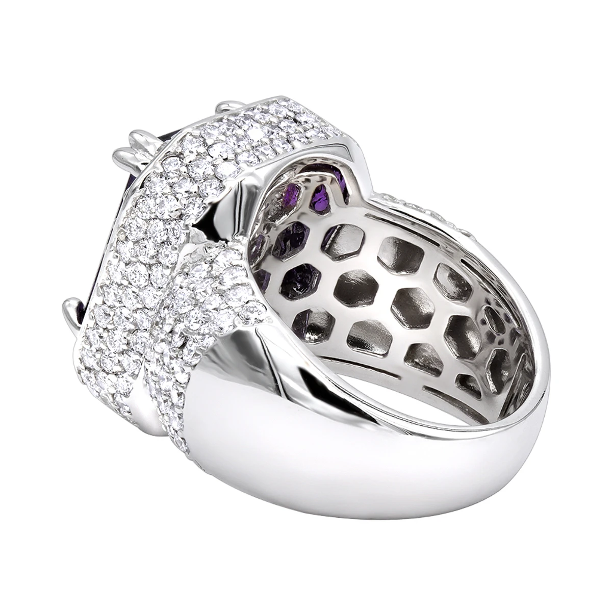 Unique Vintage Style Amethyst And Diamonds Ring 5 Carats 14K White Gold 4 Unique Vintage Style Amethyst And Diamonds Ring 5 Carats 14K White Gold - Image 4