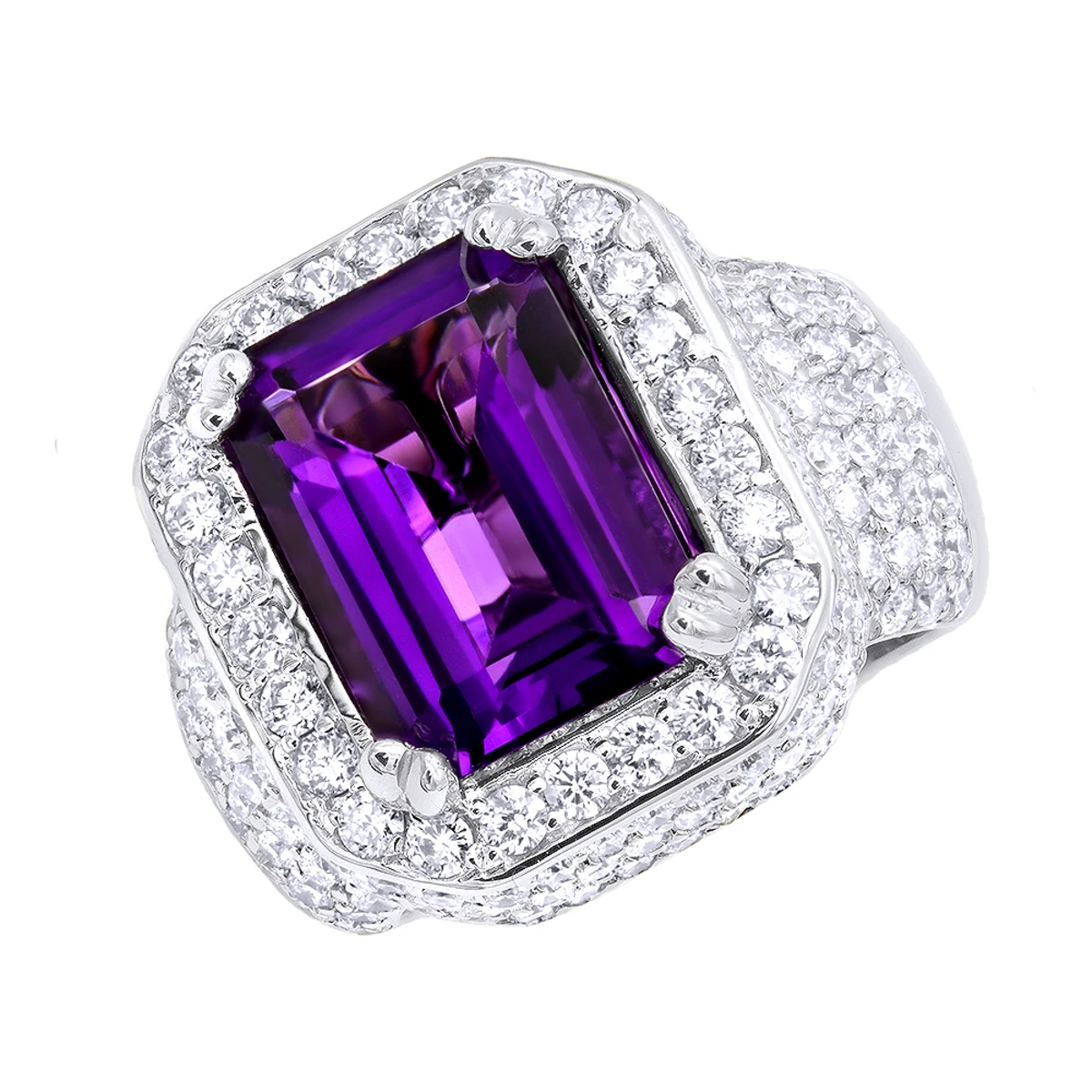 Unique Vintage Style Amethyst And Diamonds Ring 5 Carats 14K White Gold 1 Unique Vintage Style Amethyst And Diamonds Ring 5 Carats 14K White Gold
