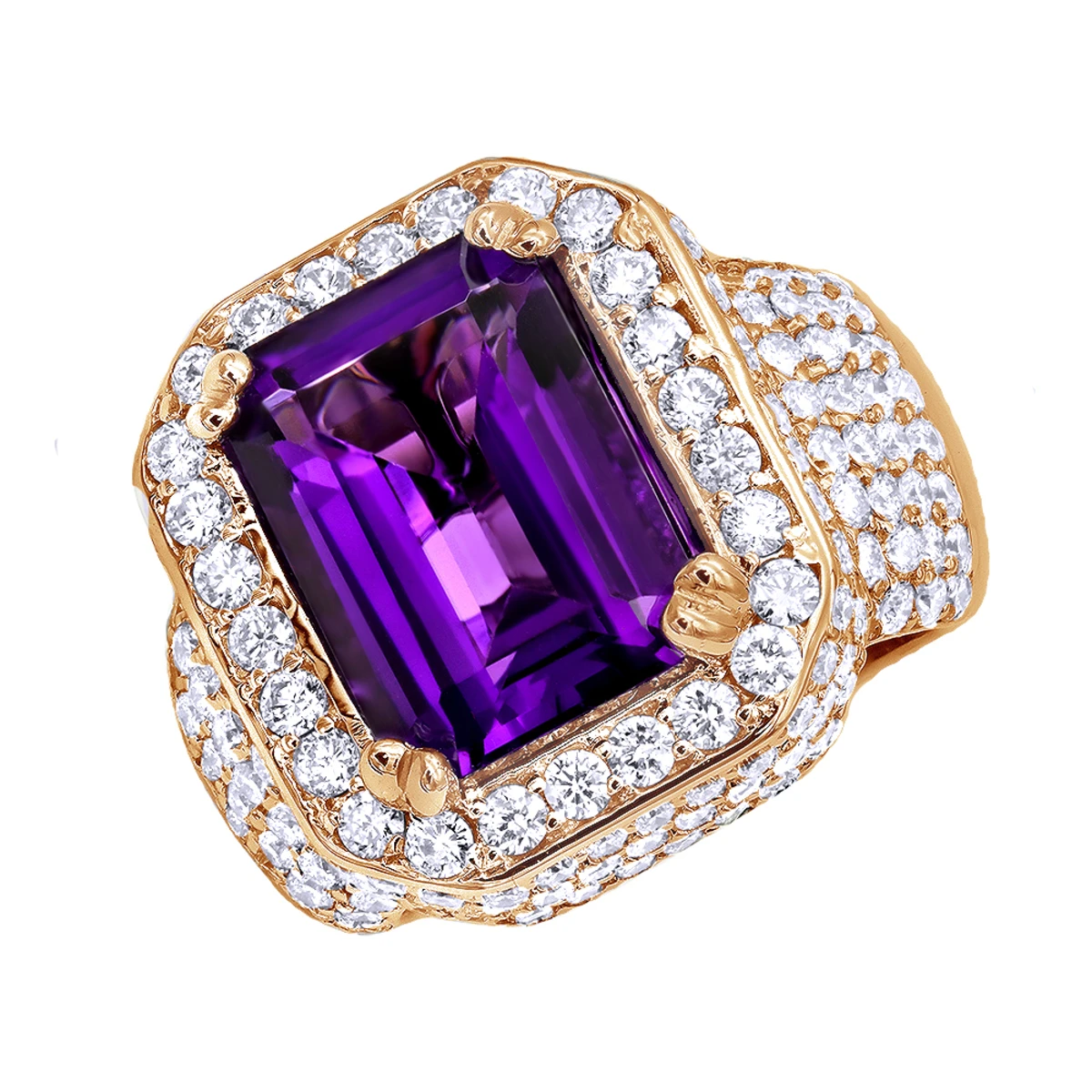 Unique Vintage Style Amethyst And Diamonds Ring 5 Carats 14K White Gold 3 Unique Vintage Style Amethyst And Diamonds Ring 5 Carats 14K White Gold - Image 3