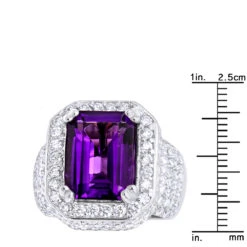 Unique Vintage Style Amethyst And Diamonds Ring 5 Carats 14K White Gold 11 Unique Vintage Style Amethyst And Diamonds Ring 5 Carats 14K White Gold -Jewelry Sales Store jewelry unique vintage style amethyst and diamonds ring 5 carats in 14k gold rulerwh
