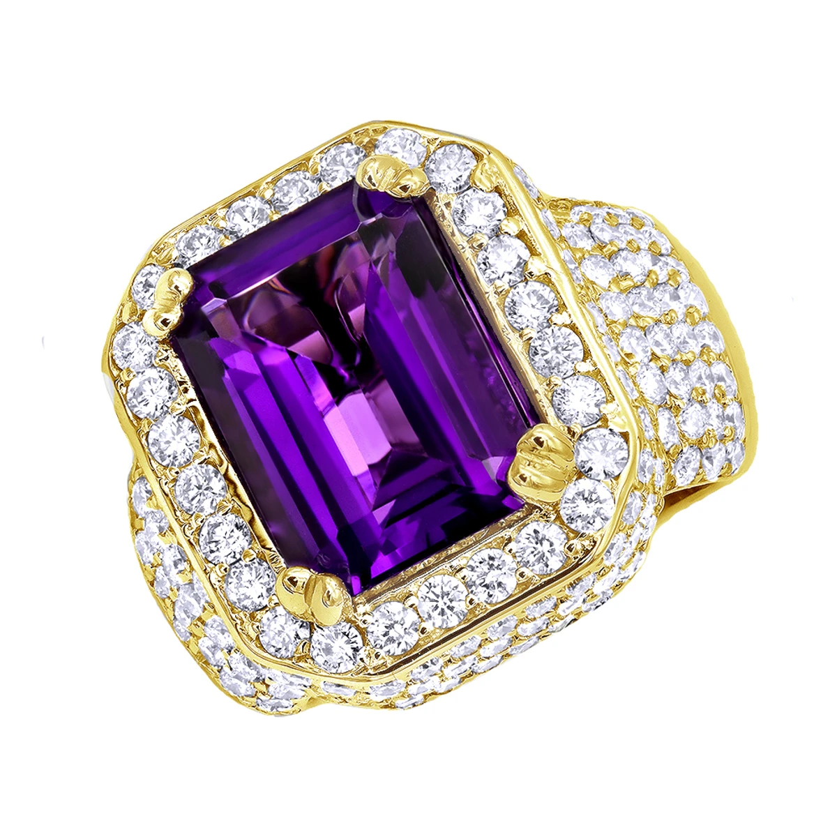 Unique Vintage Style Amethyst And Diamonds Ring 5 Carats 14K White Gold 2 Unique Vintage Style Amethyst And Diamonds Ring 5 Carats 14K White Gold - Image 2
