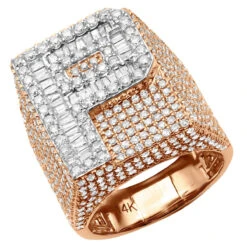 Custom Initial Diamond Ring For Men 14K Yellow Gold 6 Carat -Jewelry Sales Store large 14k gold custom initial diamond ring for men 6 carat 803244 rose