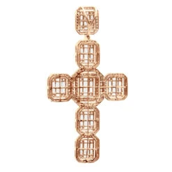 Large 14K Yellow Gold Diamond Cross Pendant For Men W Baguette & Round Diamonds 5Ct -Jewelry Sales Store large 14k gold mens diamond cross pendant w baguette round diamonds 5ct 803236 back rose