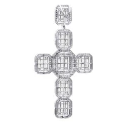 Large 14K Yellow Gold Diamond Cross Pendant For Men W Baguette & Round Diamonds 5Ct -Jewelry Sales Store large 14k gold mens diamond cross pendant w baguette round diamonds 5ct 803236 back white