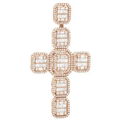 Large 14K Yellow Gold Diamond Cross Pendant For Men W Baguette & Round Diamonds 5Ct -Jewelry Sales Store large 14k gold mens diamond cross pendant w baguette round diamonds 5ct 803236 rose