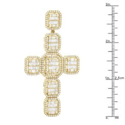 Large 14K Yellow Gold Diamond Cross Pendant For Men W Baguette & Round Diamonds 5Ct -Jewelry Sales Store large 14k gold mens diamond cross pendant w baguette round diamonds 5ct 803236 ruler yellow