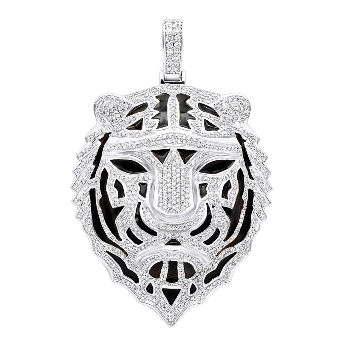 Large 14K Yellow Gold Men's Diamond Tiger Pendant With Black Enamel 10 Carats 2 Large 14K Yellow Gold Men's Diamond Tiger Pendant With Black Enamel 10 Carats - Image 2