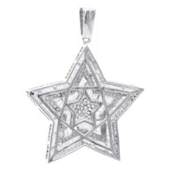 Large 2 Inch Men's Diamond Star Pendant 14K White Gold 5 Carats -Jewelry Sales Store large 2 inch mens diamond star pendant 14k white rose yellow gold 5 carats 803233 back white