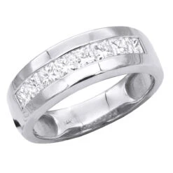 2.5 Carat Princess Cut Diamond Wedding Band For Men & Women 14K White Gold 8mm