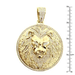 Large 4in Diamond Lion Pendant For Men 14K Yellow Gold Medallion 10 Carats -Jewelry Sales Store large 4in diamond lion pendant for men solid 14k gold medallion 10 carats 100682 ruler