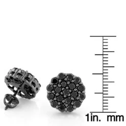 Large Black Diamond Cluster Earrings 3.5 Ct 10K Black Plated Gold Studs -Jewelry Sales Store large black diamond cluster earrings 4ct 10k gold studs ruler