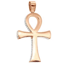 Large Diamond Ankh Cross Pendant For Men 14K White Gold 2.5 Inches 7 Carats -Jewelry Sales Store large diamond ankh cross pendant for men 14k gold 25 inches 7 carats 804091 back rose