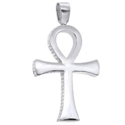 Large Diamond Ankh Cross Pendant For Men 14K White Gold 2.5 Inches 7 Carats -Jewelry Sales Store large diamond ankh cross pendant for men 14k gold 25 inches 7 carats 804091 back white