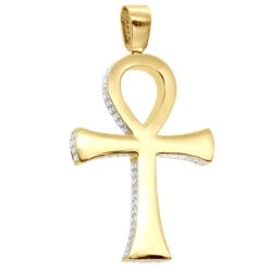 Large Diamond Ankh Cross Pendant For Men 14K White Gold 2.5 Inches 7 Carats -Jewelry Sales Store large diamond ankh cross pendant for men 14k gold 25 inches 7 carats 804091 back yellow