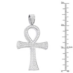 Large Diamond Ankh Cross Pendant For Men 14K White Gold 2.5 Inches 7 Carats -Jewelry Sales Store large diamond ankh cross pendant for men 14k gold 25 inches 7 carats 804091 ruler white