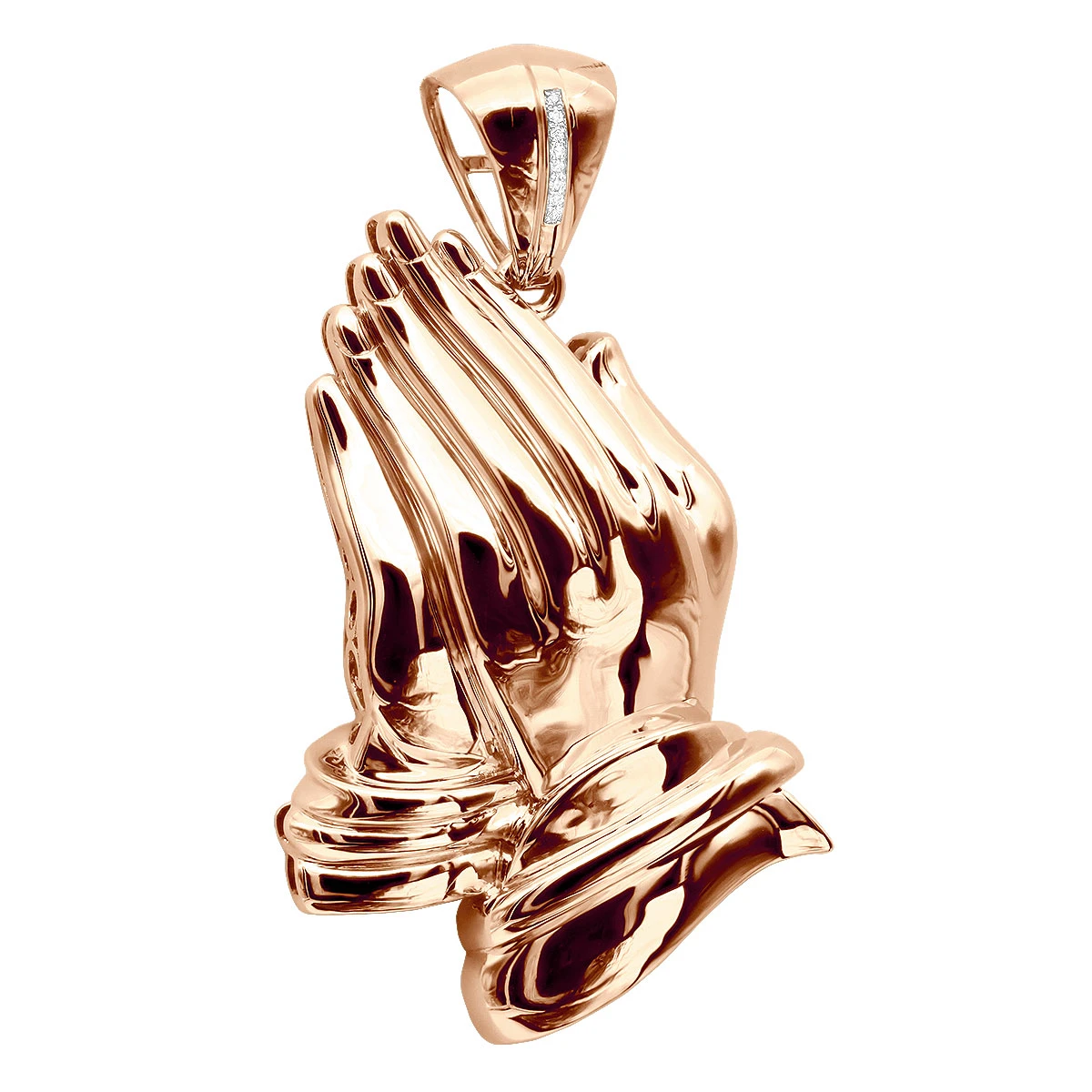 Large Men's 14K Yellow Gold Praying Hands Pendant With Diamond Bail 3 Inches Long 2 Large Men's 14K Yellow Gold Praying Hands Pendant With Diamond Bail 3 Inches Long - Image 2