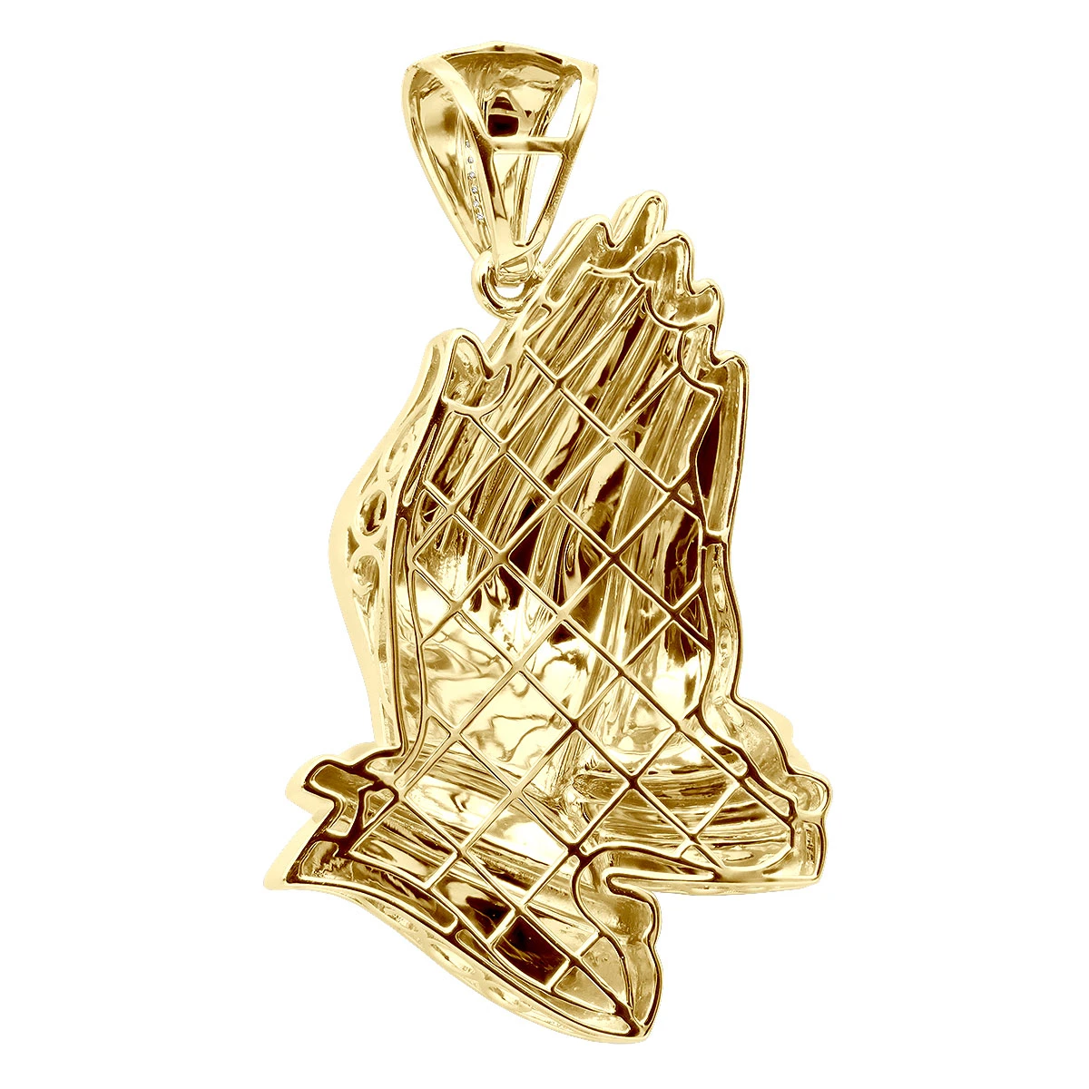 Large Men's 14K Yellow Gold Praying Hands Pendant With Diamond Bail 3 Inches Long 4 Large Men's 14K Yellow Gold Praying Hands Pendant With Diamond Bail 3 Inches Long - Image 4