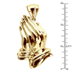Large Men's 14K Yellow Gold Praying Hands Pendant With Diamond Bail 3 Inches Long 13 Large Men's 14K Yellow Gold Praying Hands Pendant With Diamond Bail 3 Inches Long -Jewelry Sales Store large mens 14k gold praying hands pendant with diamond bail 3 inches long ruler yellow