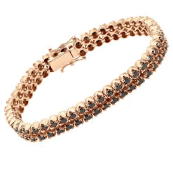 Luxurman Black Diamond 2 Row Men's Diamond Tennis Bracelet Solid 10K Black Plated Gold 7ctw -Jewelry Sales Store luxurman black diamond bracelets 2 row mens diamond tennis bracelet 7ctw rose