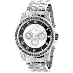 Luxurman Designer Unique Men's White & Black Diamond Watch 3.25ct