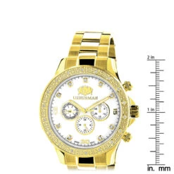 Luxurman Diamond For Men 0.2ct Yellow Gold Plated White MOP Liberty -Jewelry Sales Store luxurman diamond watches for men 02ct yellow gold plated white mop liberty ruler