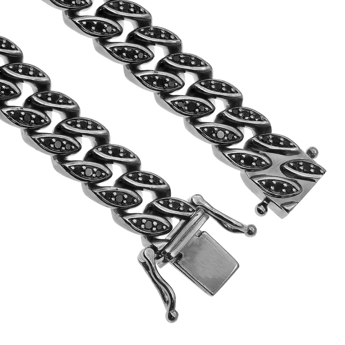 Luxurman Men's Black Diamond Cuban Link Bracelet In Sterling Silver 8mm Wide 4 Luxurman Men's Black Diamond Cuban Link Bracelet In Sterling Silver 8mm Wide - Image 4