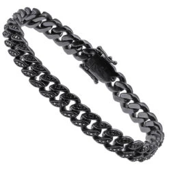 Luxurman Men's Black Diamond Cuban Link Bracelet In Sterling Silver 8mm Wide