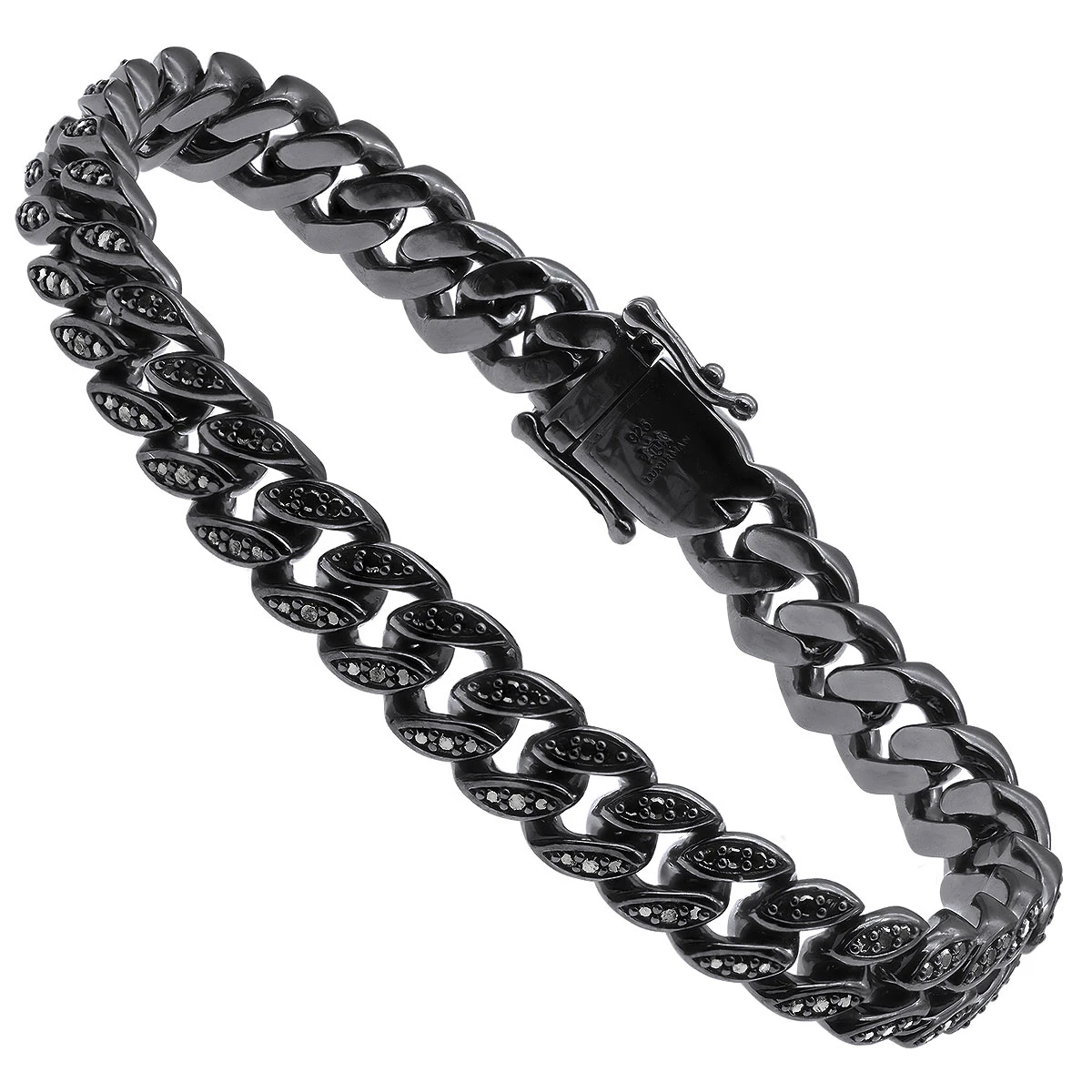 Luxurman Men's Black Diamond Cuban Link Bracelet In Sterling Silver 8mm Wide 1 Luxurman Men's Black Diamond Cuban Link Bracelet In Sterling Silver 8mm Wide