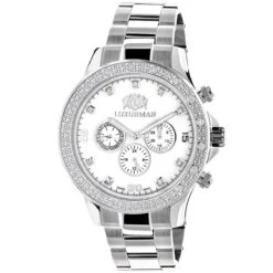 Luxurman Liberty Men's Diamond Watch 0.2ct White Gold Plated MOP Swiss Mvt