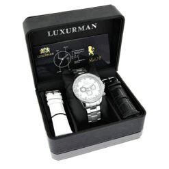 Luxurman Liberty Men's Diamond Watch 0.2ct White Gold Plated MOP Swiss Mvt -Jewelry Sales Store luxurman mens diamond watch 02ct white gold plated white mop liberty 4