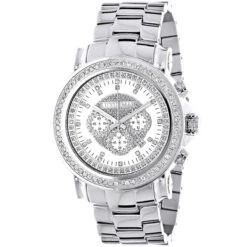 Oversized Luxurman Men's Diamond Watch 2.5ct Chronograph Gold Plated