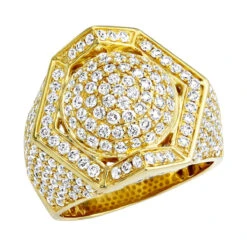 Luxurman Men's 14K Yellow Gold 3.5 Carat Diamond Ring For Men Octagon Shape