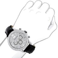 Men's Diamond Watch 3 Carat Swiss Mvt Black Leather Band Luxurman Liberty -Jewelry Sales Store luxurman watches mens diamond watch 2ct p 35308 5a65d71c5e741