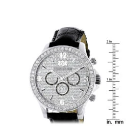 Men's Diamond Watch 3 Carat Swiss Mvt Black Leather Band Luxurman Liberty -Jewelry Sales Store luxurman watches mens diamond watch 2ct p 35308 ruler