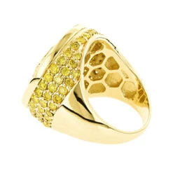 Massive 14K Yellow Gold Round Yellow Diamond Circle Ring For Men 4.45ct -Jewelry Sales Store massive 14k gold round yellow diamond circle ring for men 445ct backye