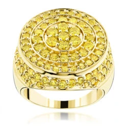 Massive 14K Yellow Gold Round Yellow Diamond Circle Ring For Men 4.45ct