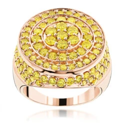 Massive 14K Yellow Gold Round Yellow Diamond Circle Ring For Men 4.45ct -Jewelry Sales Store massive 14k gold round yellow diamond circle ring for men 445ct ro